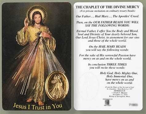 Divine Mercy Prayer Card With Gold Foil Medal