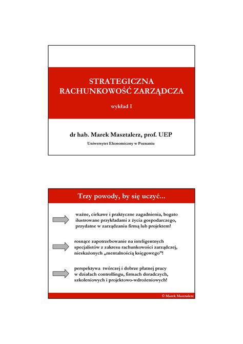 Strategiczna RachunkowoŚĆ ZARZĄDCZA MateriaŁ Rachunkowość Zarządcza