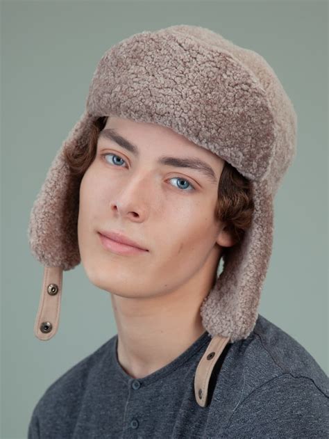 Beige Sheepskin Hat With Ear Flaps | Handmade by NordFur