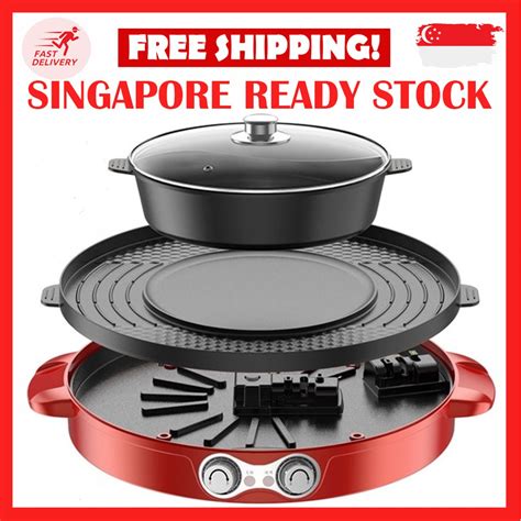 Electric Smokeless Hot Pot Grill Pan Indoor Korean Bbq Teppanyaki Grill Shabu Shabu Pot With