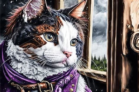 Retrato De Un Gato Sentado Cerca De La Ventana Pintura De Ilustraci N