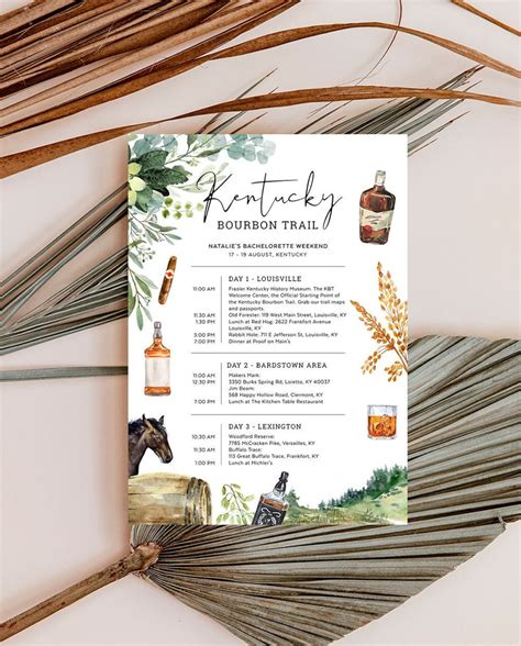 Itinerary Template Kentucky Bourbon Trail Weekend Schedule - Etsy