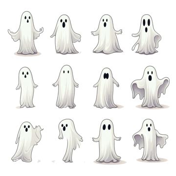 Collection Of Ghosts With Different Emotions Halloween Ghosts Doodle