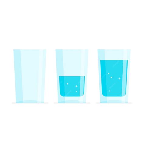 Tres vaso de agua. lleno, medio y vacío. bebe más agua. ilustración de