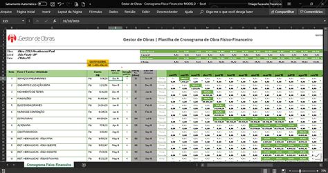 Planilha De Cronograma De Obra Físico Financeiro Excel