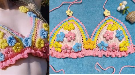 Easy Crochet Simple Bikini Top Hướng dẫn móc áo bikini dán hoa sắc màu Mẹ tít handmade YouTube