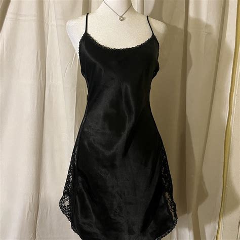 Black Lingerie Slip Dress With Lace Sides Size Depop