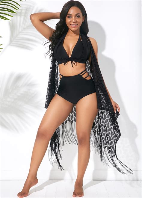 Halter Bowknot Pierced High Waisted Bikini Set Rosewe Usd