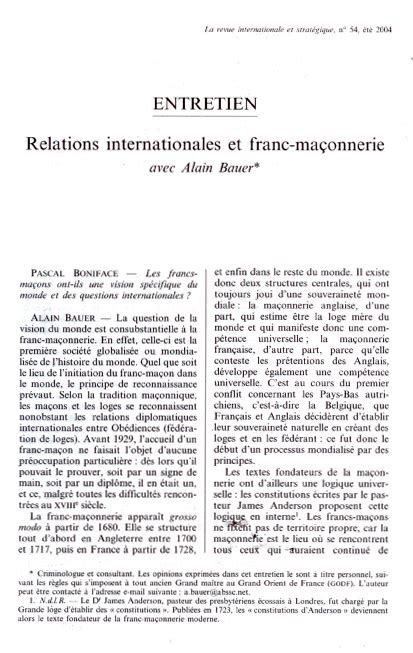 La Revue Internationale Et Strat Gique T Alain Bauer