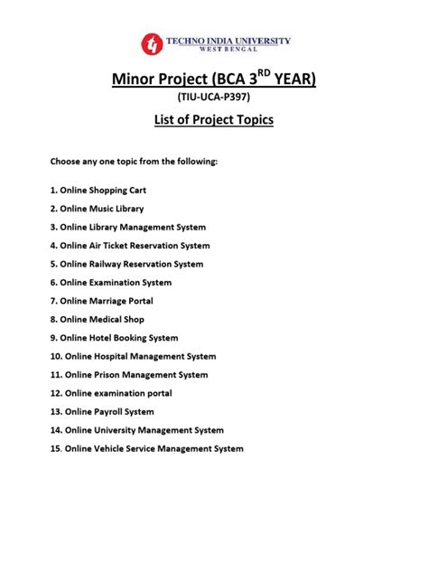 BCA 3rd Year Minor Project Topics | PDF | Technology & Engineering