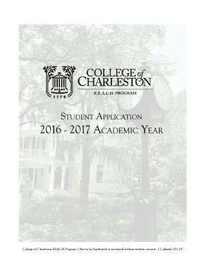 Fillable Online Reach Cofc 2016 2017 Application For Admission Docx