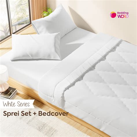 jual sprei  bedcover set hotel putih katun polos premium sprei