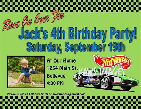 Hot Wheels Birthday Party Digital Invitation Race Car Party Digital Invitation By KAWSImages