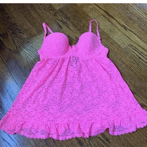 Victorias Secret Y K Hot Pink Babydoll Lace Tank Depop