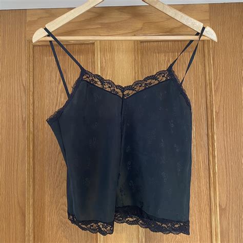 Vintage S Lingerie Black Cami Top Shoestring Depop