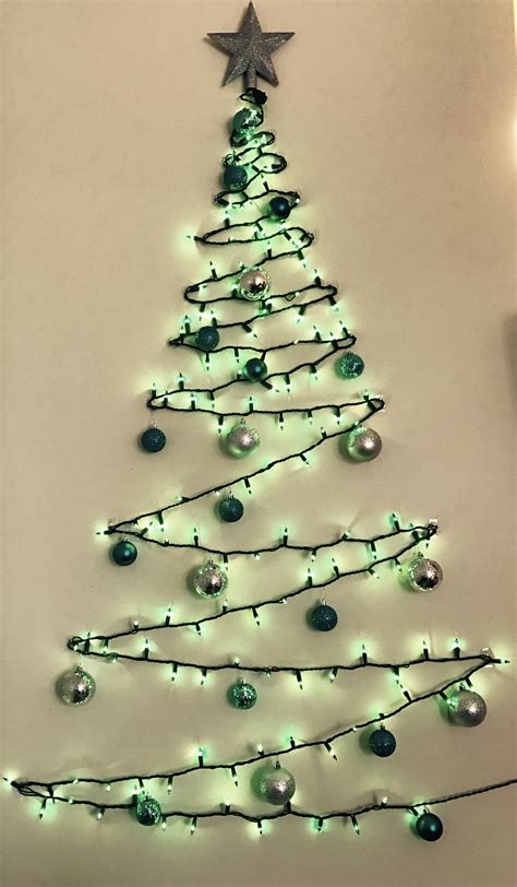 Wall Christmas Tree Made Of Green Lights Clear Command Strip Hooks A