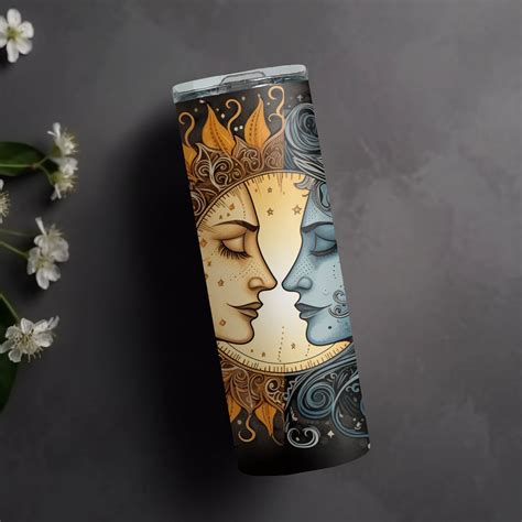 Classic Sun And Moon Faces Sun And Moon Png 20oz Skinny Tumbler Wrap Sun And Moon Sublimation