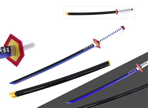 Demon Slayer Giyuu LED Light Up Sword USB C Rechargable 40 Inch Wood