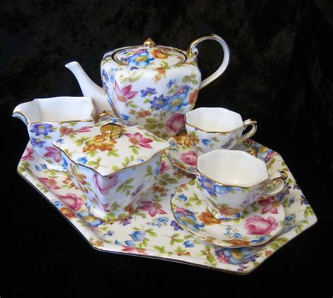 Elegant Miniature Porcelain Floral Teaset For Two