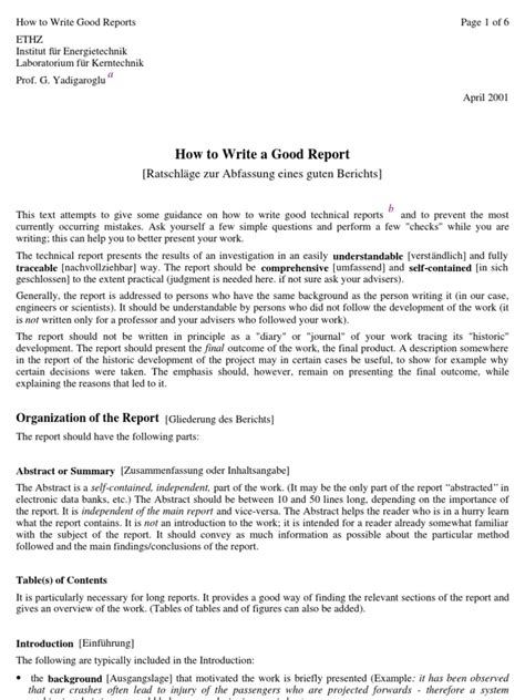 write  good report  experiment theory