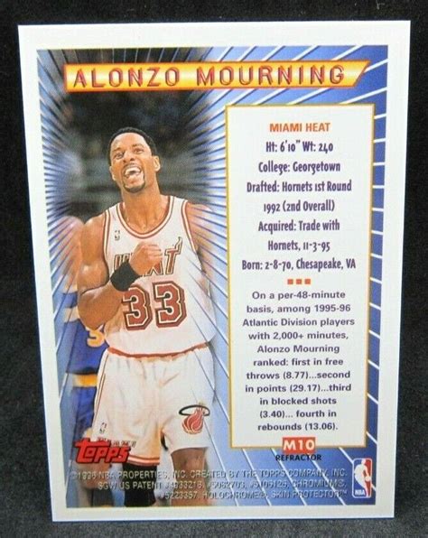 Alonzo Mourning 1996 97 Topps Mystery Finest REFRACTOR Card M10 Heat C