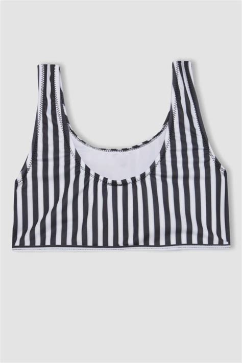 Siyah Kız Çocuk Genç Kız Kız Çocuk Çizgili Bikini Takımı 3081005