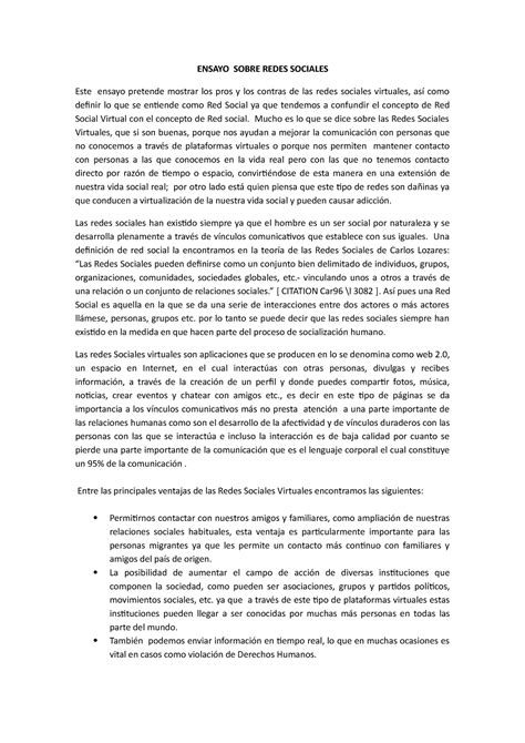 Ensayo Sobre Redes Sociales - ENSAYO SOBRE REDES SOCIALES Este ensayo