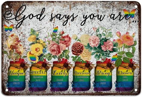 LGBTQ Rainbow Gay Lesbian Pride Signs God Says You Are Bible Verse Metal Sign Butterfly Vase