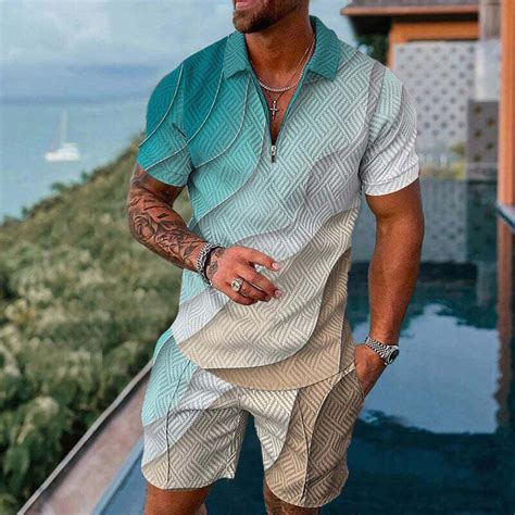 Mens Summer Outfit 2 Piece Set Short Sleeve T Shirts And Shorts