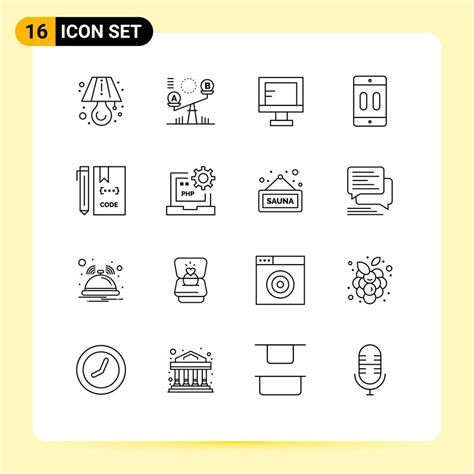 Set Of 16 Vector Outlines On Grid For Coding Pause Online Mobile Device