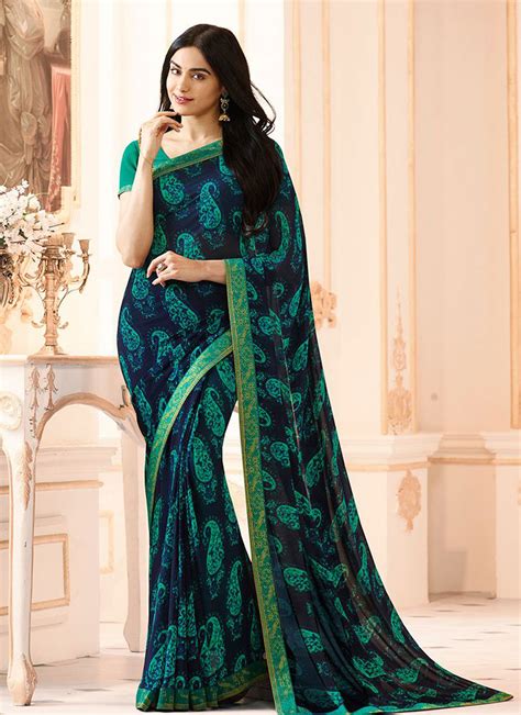 Buy Multi Colour Abstract Print Faux Georgette Printed Saree 185183