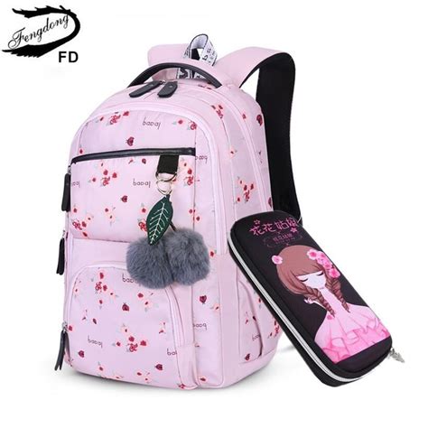 Fengdong Freundlicher Nette Schwarz Blume Schule Rucksack Freundlicher