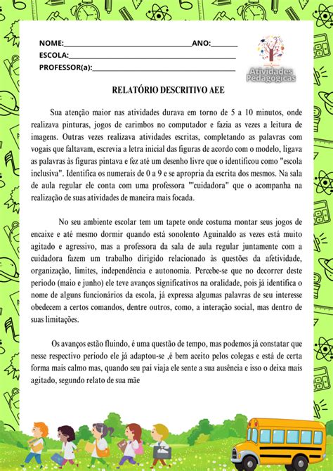 Parecer Descritivo Educação Infantil 3 Anos - Relatórios Descritivos – Educação Infantil, Anos Iniciais e AEE ...