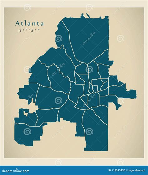 Modern City Map - Atlanta Georgia City of the USA with Neighborhoods