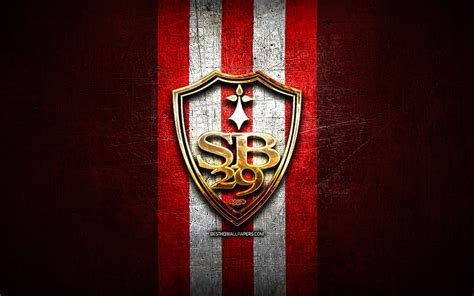 Stade Brestois 29 FC Golden Logo Ligue 1 Red Metal Background