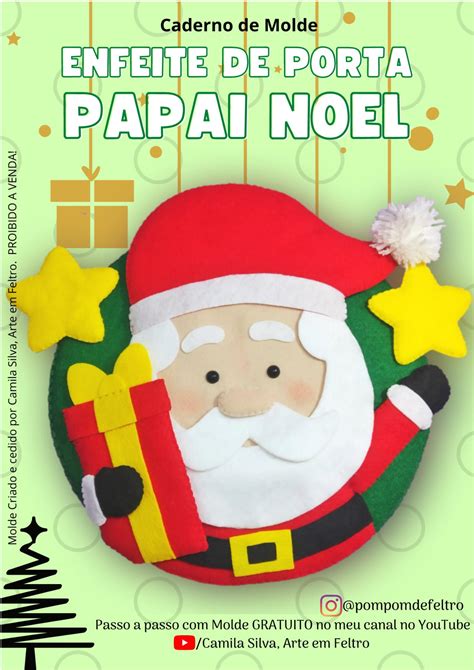 Papai Noel De Porta - Enfeite de porta papai noel com Molde gratis para imprimir - Ver e Fazer