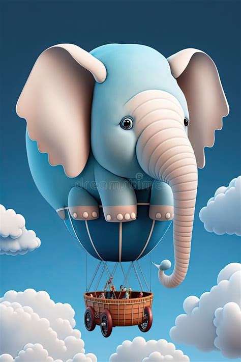 Cute 3D Render Illustration Of An Elephant Hot Air Balloon Stock Illustration Illustration Of