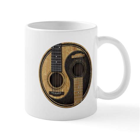 CafePress - Old And Worn Acoustic Guitars Yin Yang Mugs - 11 oz Ceramic