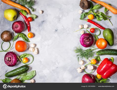 Raw Organic Vegetables Fresh Ingredients Healthily Cooking Concrete Background Top Stock Photo ...