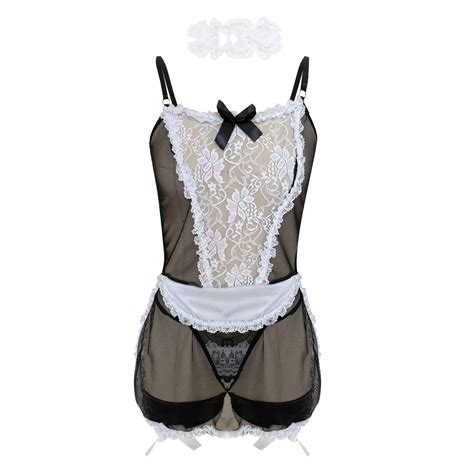 Uaang Lace Lingerie Maid Sets Women Underwear Transparent Lace Push Up