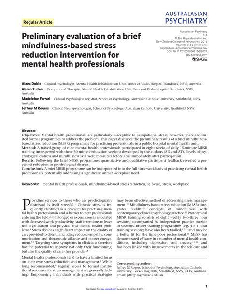 PDF Preliminary Evaluation Of A Brief Mindfulness Based Stress