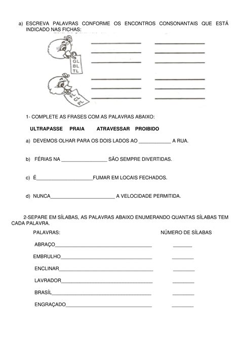 3º ANO - Atividades de língua portuguesa - Encontro consonantal - Prof ...