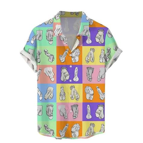 Harajuku D Printed Hentai Style Mens Button Down Shirts Mens Summer