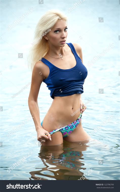 Sexy Blonde Woman Water Wearing Bikini Stock Photo 122796799 Shutterstock