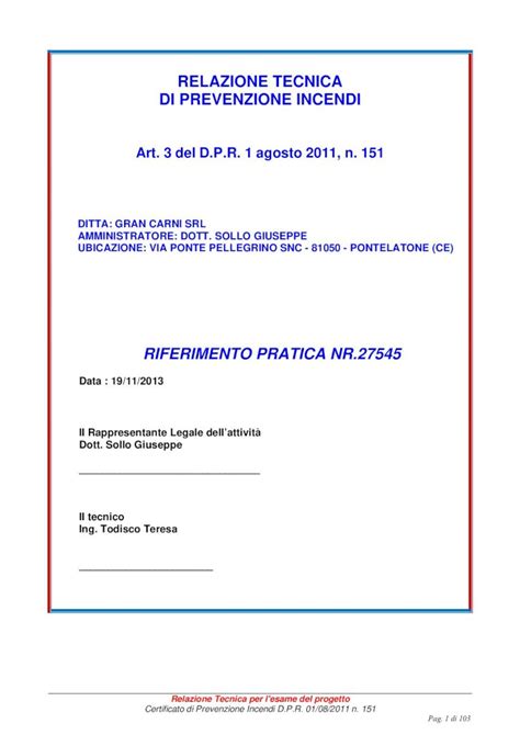 Pdf Relazione Tecnica Di Prevenzione Incendiww