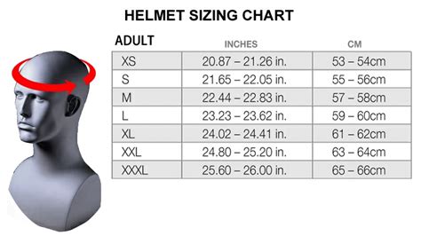 youth helmet size chart