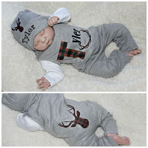 Woodland Buffalo Plaid Personalized Baby Boy Romper This Unique Romper