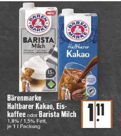 Bärenmarke Eiskaffee Kakao Oder Barista Milch Angebot bei Simmel