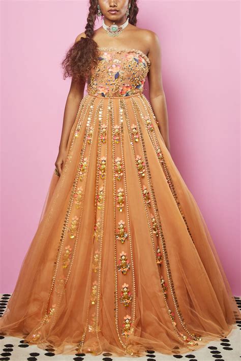 Buy Biscuit Nude D Embellished Lehenga Set By Papa Don T Preach At Aashni And Co