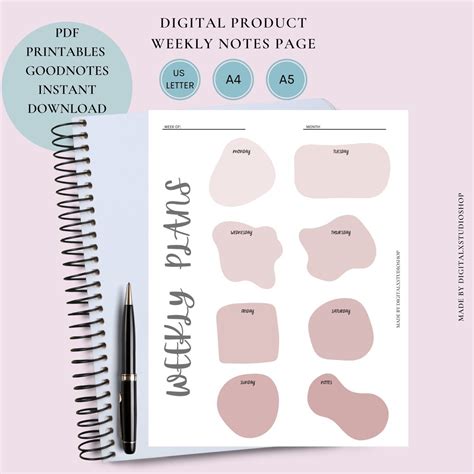 Weekly Notes Printable, Weekly Planner Printable, Instant Download ...